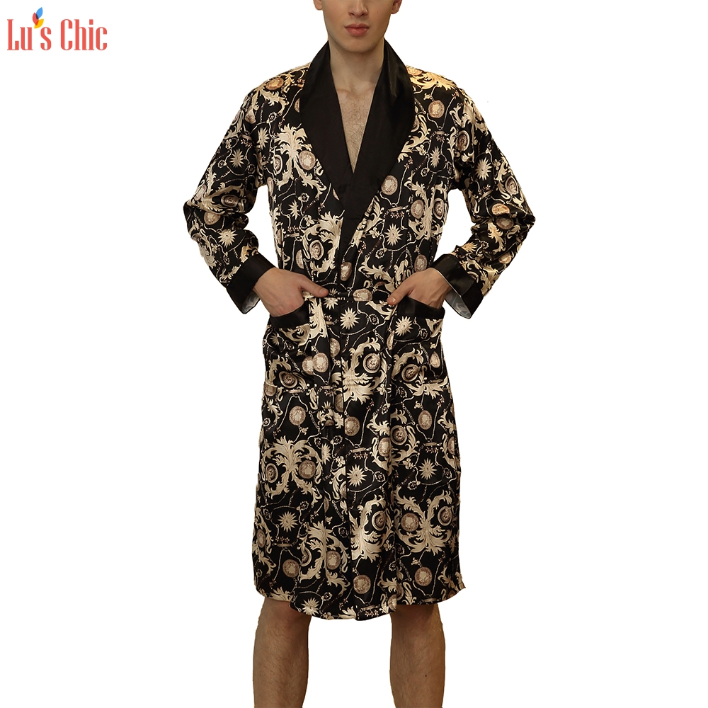 Men's Satin Silk Long Sleeve Robe- Lu's Chic