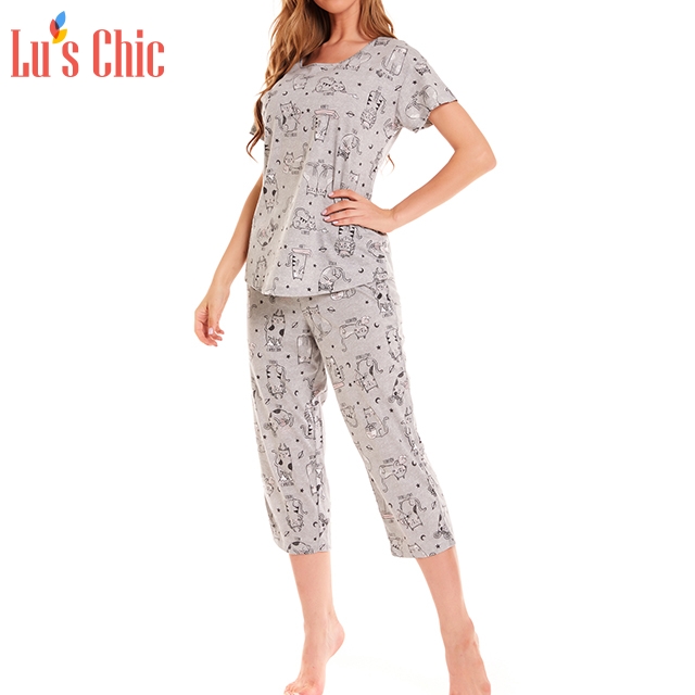 Womens Cute Cotton Capri Pajama Set Lus Chic